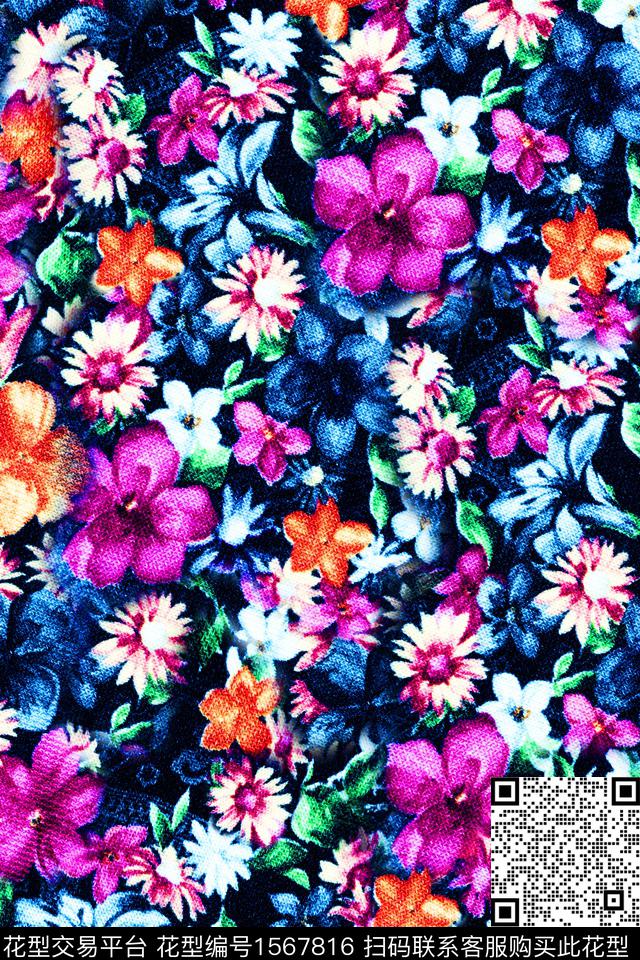 满版散花花卉数码印花华亿平台下载（图片编号: 1567816） - 瓦栏（Walan）