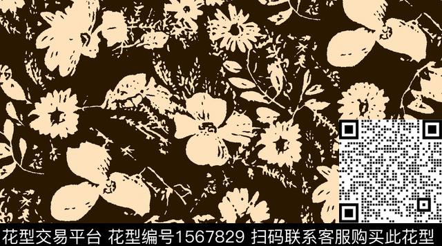 花卉矢量黑底花卉传统印花华亿平台下载（图片编号: 1567829） - 瓦栏（Walan）