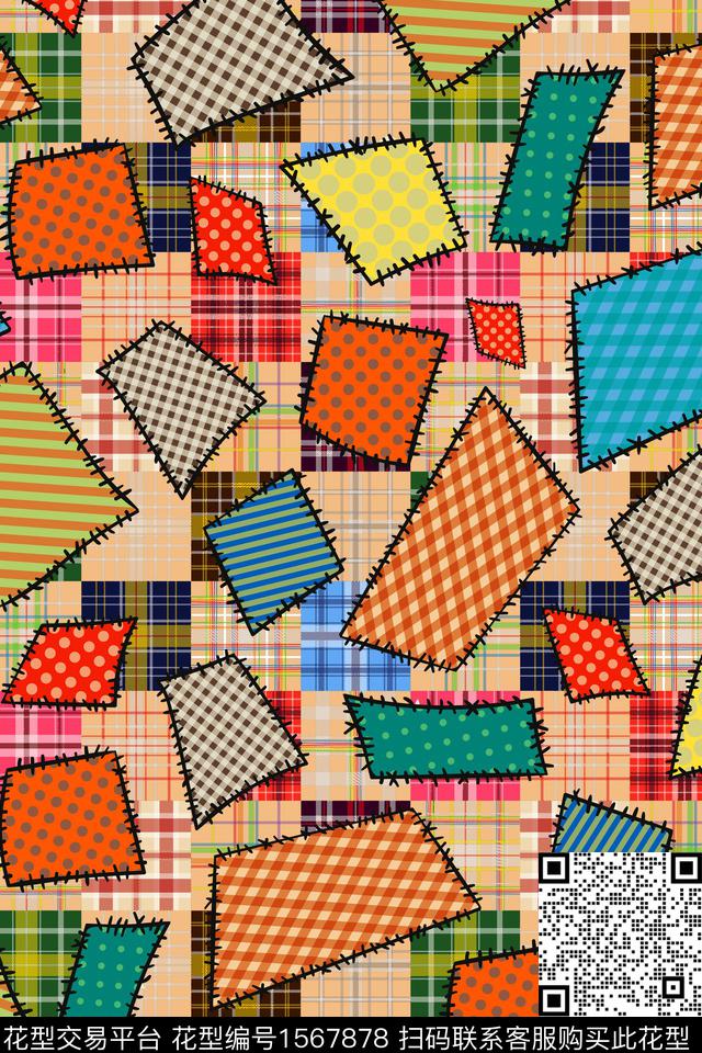 格子几何抽象数码印花华亿平台下载（图片编号: 1567878） - 瓦栏（Walan）