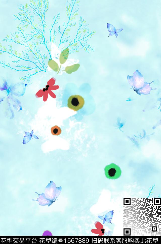 花卉连衣裙水彩数码印花华亿平台下载（图片编号: 1567889） - 瓦栏（Walan）