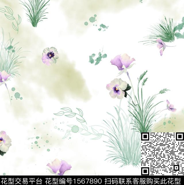 花卉连衣裙水彩数码印花华亿平台下载（图片编号: 1567890） - 瓦栏（Walan）