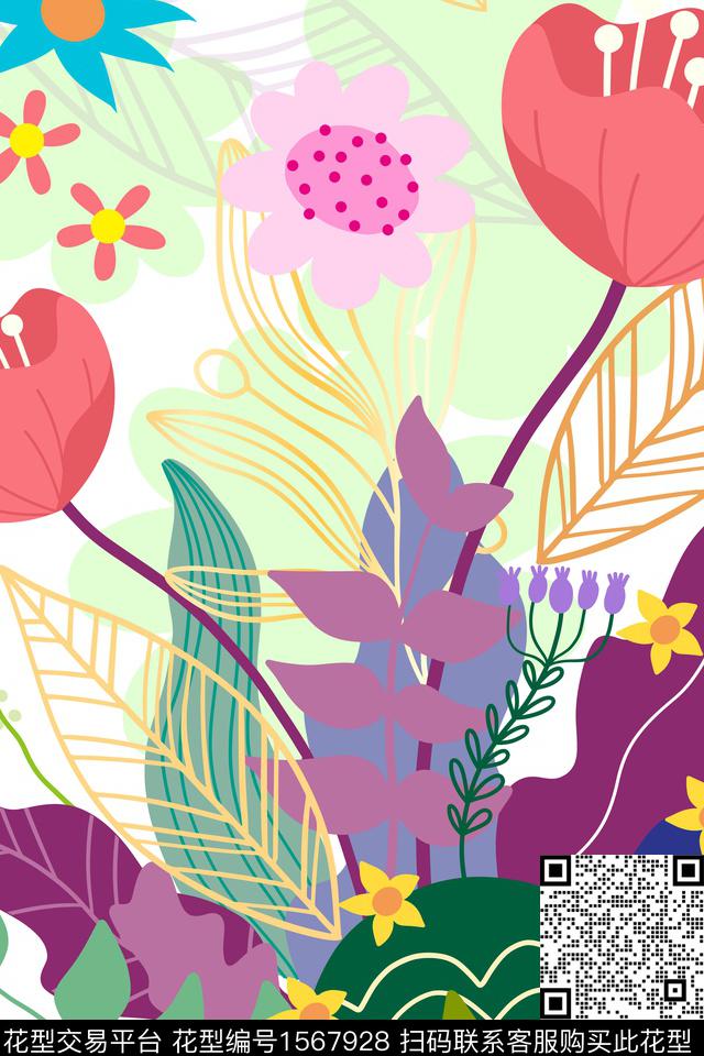 花卉平面花卉定位花数码印花华亿平台下载（图片编号: 1567928） - 瓦栏（Walan）