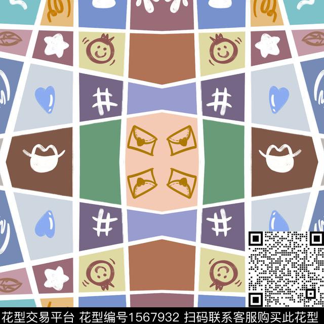 格子几何趣味传统印花华亿平台下载（图片编号: 1567932） - 瓦栏（Walan）