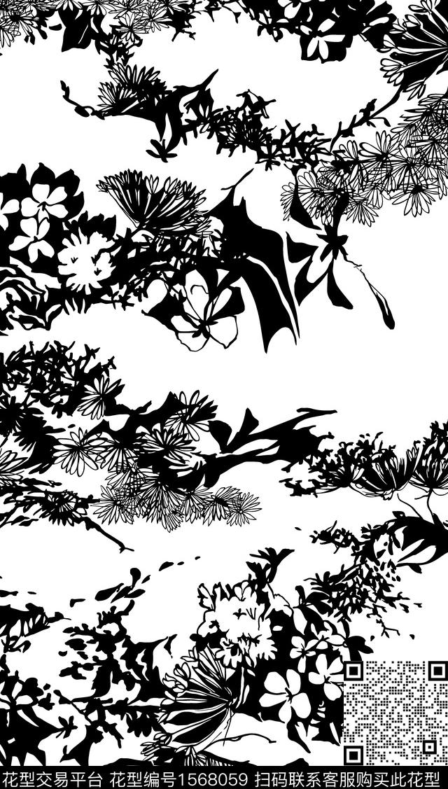 抽象黑白跳接传统印花华亿平台下载（图片编号: 1568059） - 瓦栏（Walan）