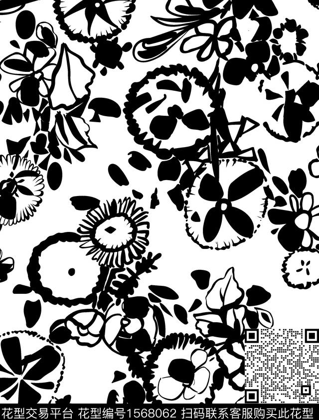 抽象黑白跳接传统印花华亿平台下载（图片编号: 1568062） - 瓦栏（Walan）