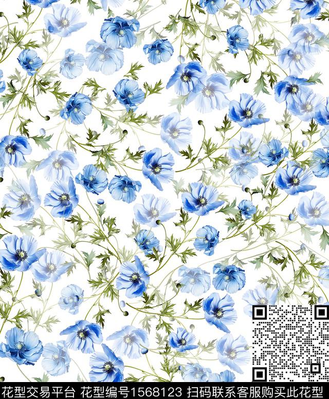 雪纺黑底花卉小碎花传统印花华亿平台下载（图片编号: 1568123） - 瓦栏（Walan）