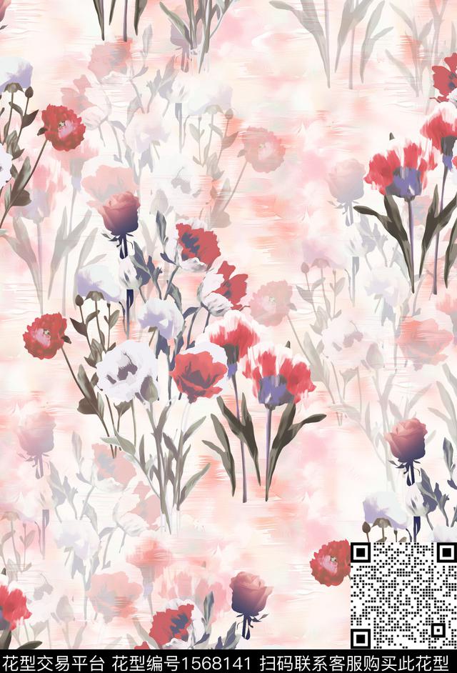 花卉旗袍香云纱数码印花华亿平台下载（图片编号: 1568141） - 瓦栏（Walan）