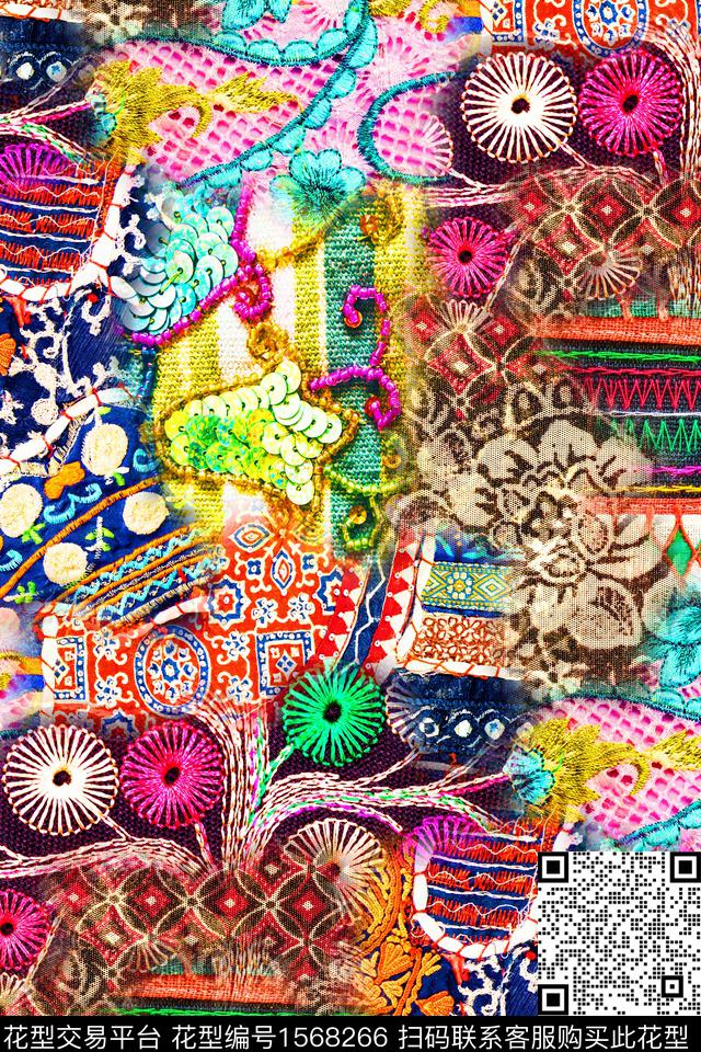 民族风复古绣花华亿平台数码印花华亿平台下载（图片编号: 1568266） - 瓦栏（Walan）