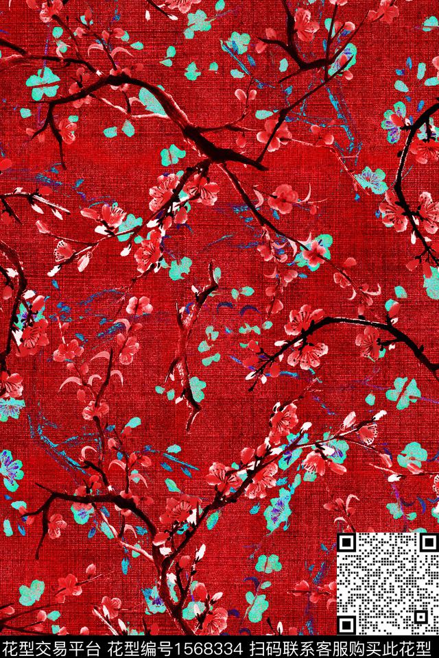 花卉复古数码印花华亿平台下载（图片编号: 1568334） - 瓦栏（Walan）