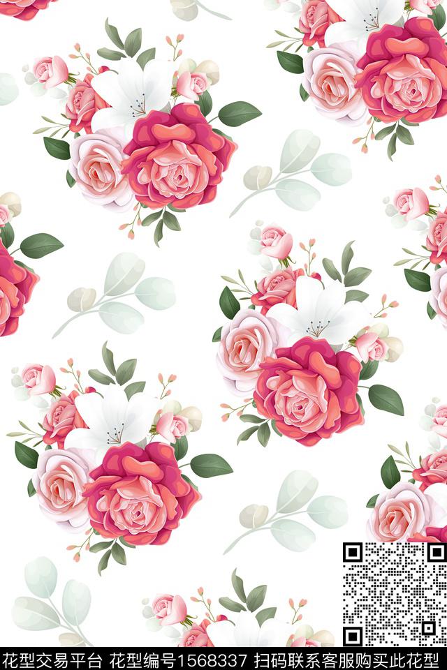 花卉玫瑰花手绘数码印花华亿平台下载（图片编号: 1568337） - 瓦栏（Walan）