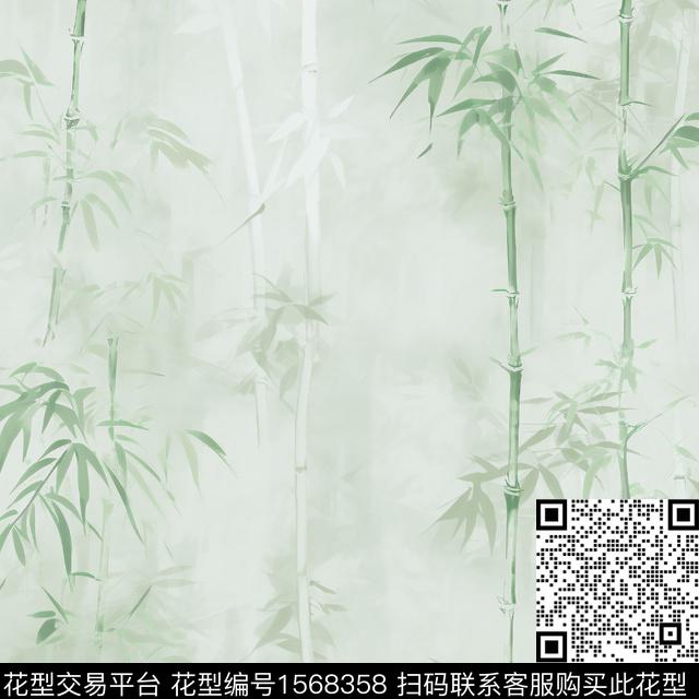 渐变水墨风竹子数码印花华亿平台下载（图片编号: 1568358） - 瓦栏（Walan）