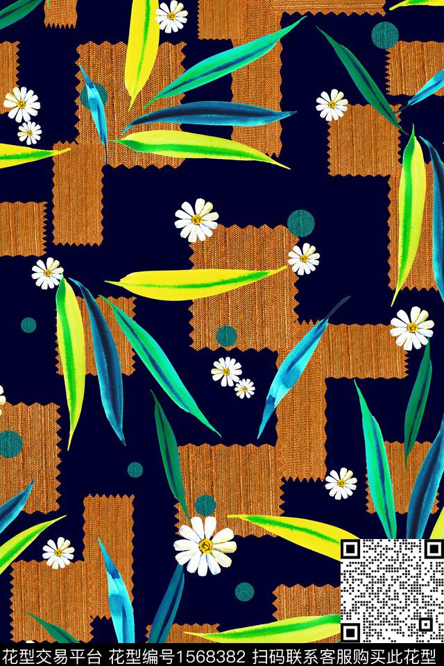 中老年几何绿植树叶数码印花华亿平台下载（图片编号: 1568382） - 瓦栏（Walan）