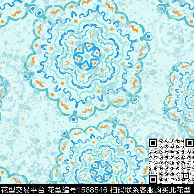 民族纹样几何花卉中式纹样数码印花华亿平台下载（图片编号: 1568546） - 瓦栏（Walan）