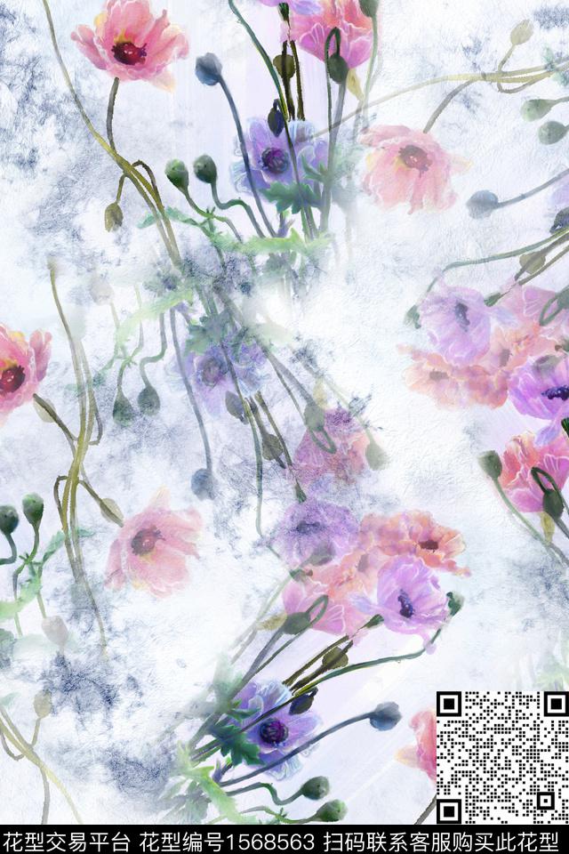花卉底纹晕染肌理数码印花华亿平台下载（图片编号: 1568563） - 瓦栏（Walan）