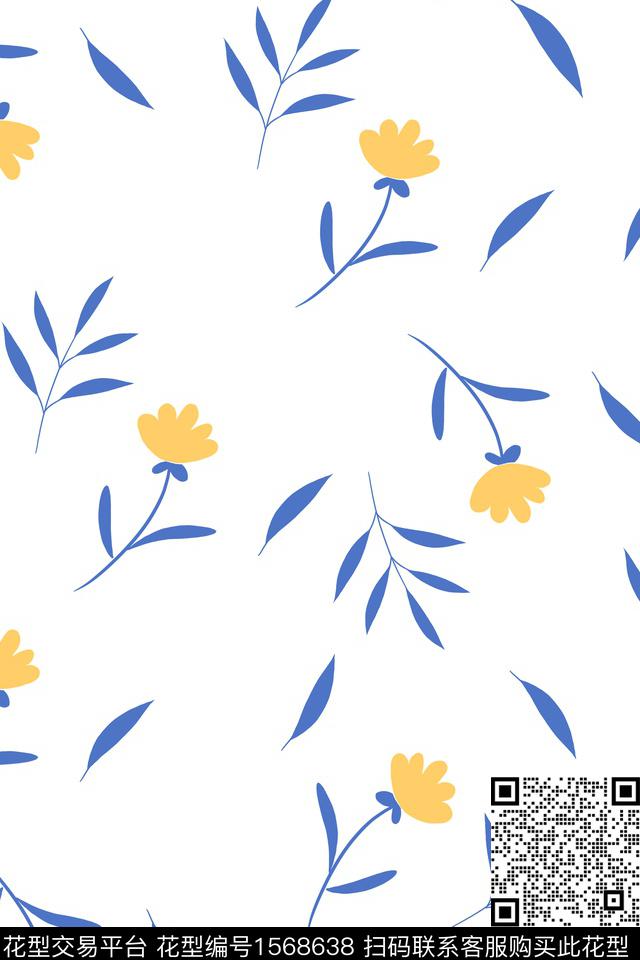 清爽底花卉简约小清新数码印花华亿平台下载（图片编号: 1568638） - 瓦栏（Walan）