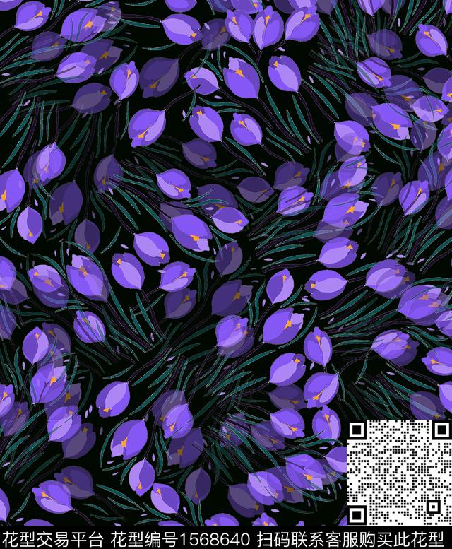 黑底花卉小碎花连衣裙数码印花华亿平台下载（图片编号: 1568640） - 瓦栏（Walan）