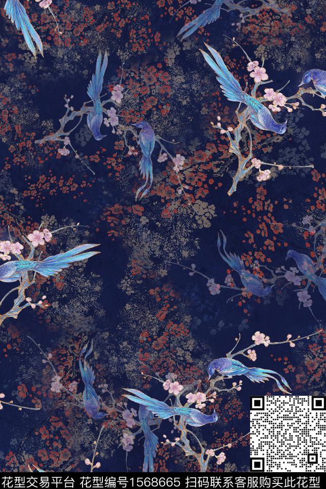 花卉中国风花鸟数码印花华亿平台下载（图片编号: 1568665） - 瓦栏（Walan）