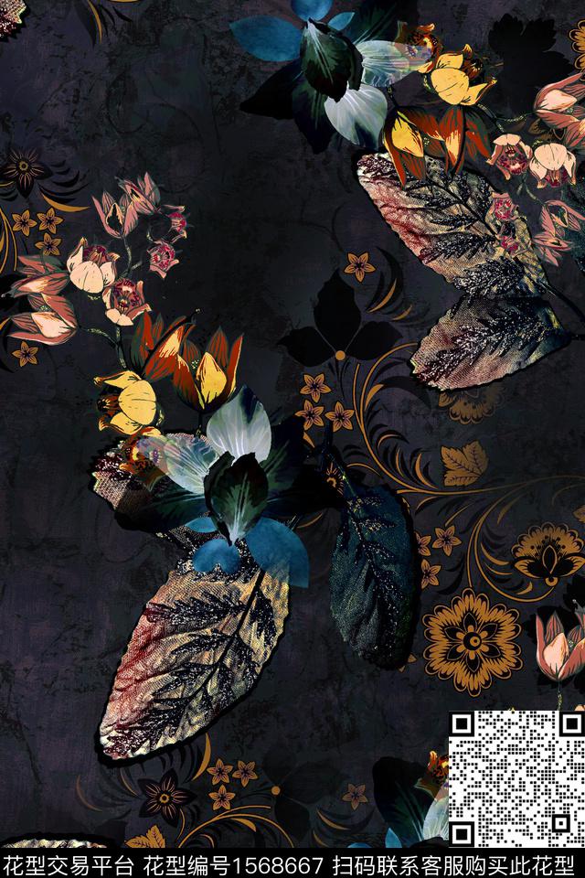 花卉底纹中老年女装数码印花华亿平台下载（图片编号: 1568667） - 瓦栏（Walan）