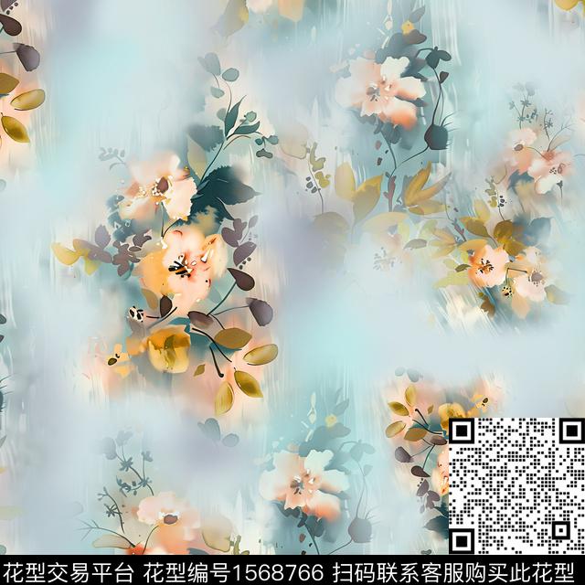 花卉影花水彩花卉数码印花华亿平台下载（图片编号: 1568766） - 瓦栏（Walan）