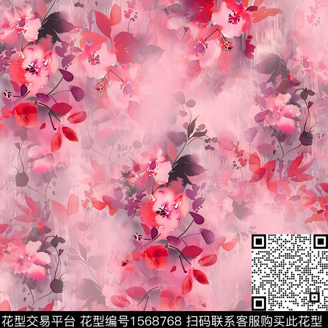 雪纺水彩花卉水彩数码印花华亿平台下载（图片编号: 1568768） - 瓦栏（Walan）