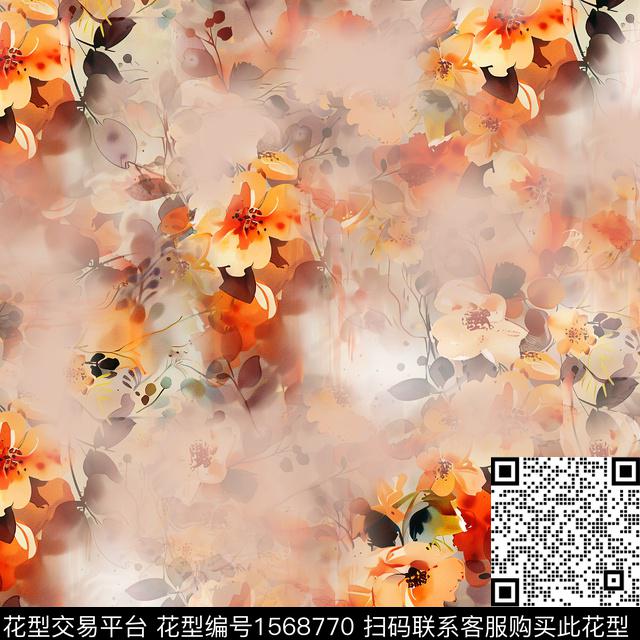 花卉影花水彩花卉数码印花华亿平台下载（图片编号: 1568770） - 瓦栏（Walan）