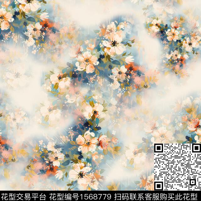 雪纺水彩花卉水彩数码印花华亿平台下载（图片编号: 1568779） - 瓦栏（Walan）
