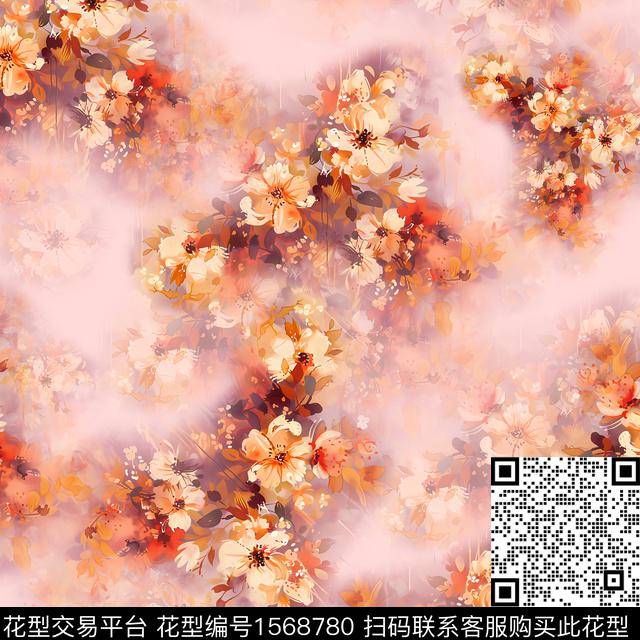 雪纺水彩花卉水彩数码印花华亿平台下载（图片编号: 1568780） - 瓦栏（Walan）