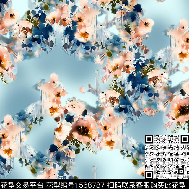 花卉雪纺水彩花卉数码印花华亿平台下载（图片编号: 1568787） - 瓦栏（Walan）
