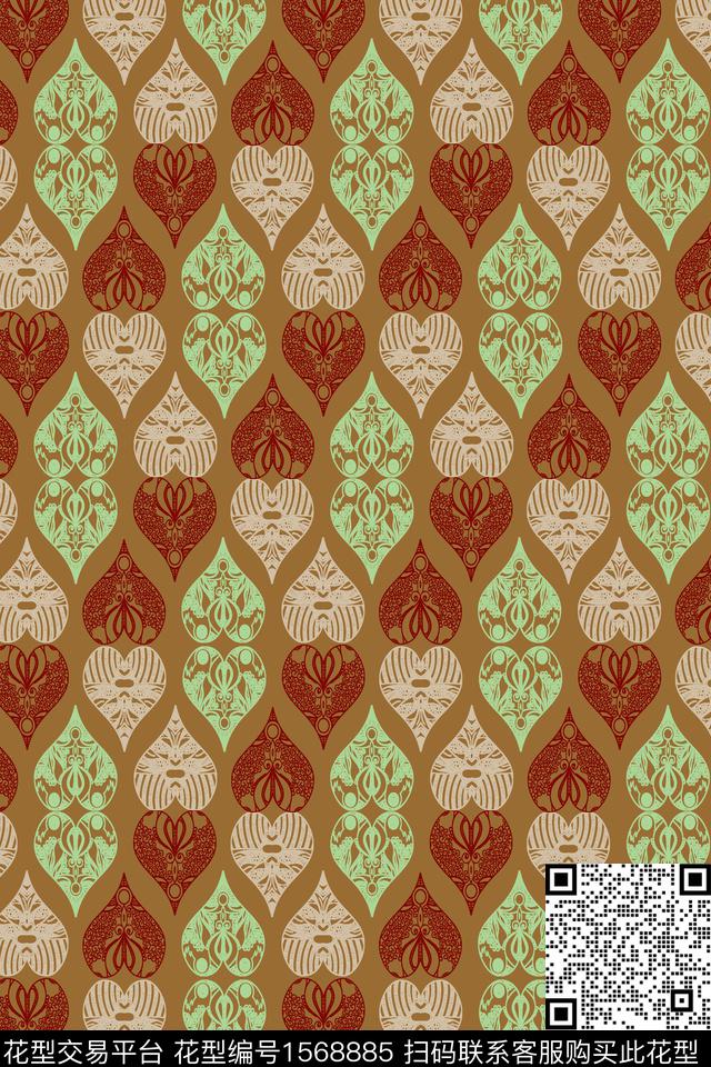 民族风窗花爱心数码印花华亿平台下载（图片编号: 1568885） - 瓦栏（Walan）