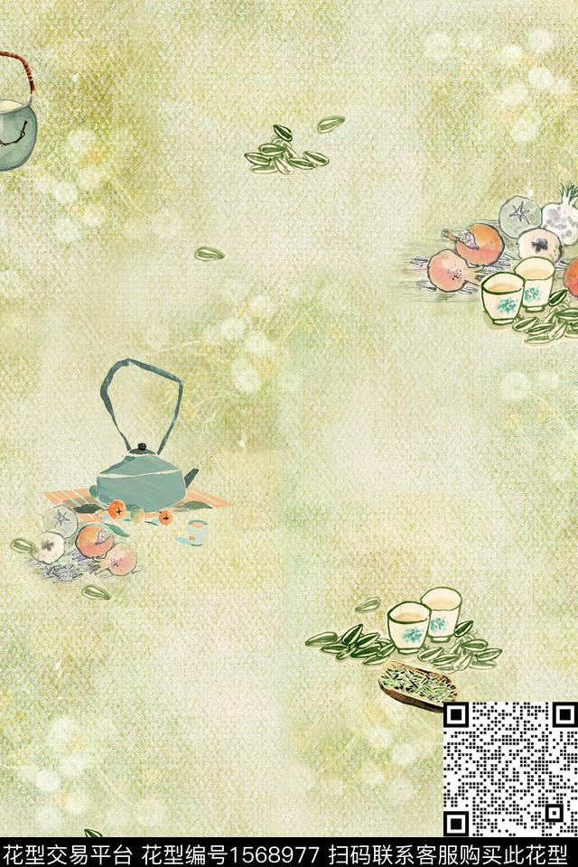 趣味底纹茶壶数码印花华亿平台下载（图片编号: 1568977） - 瓦栏（Walan）
