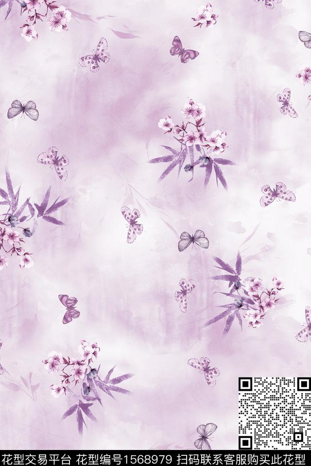 春夏华亿平台花卉蝴蝶数码印花华亿平台下载（图片编号: 1568979） - 瓦栏（Walan）