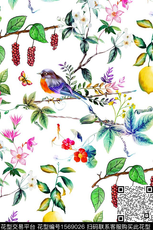 花卉清爽底花卉水彩花卉数码印花华亿平台下载（图片编号: 1569026） - 瓦栏（Walan）