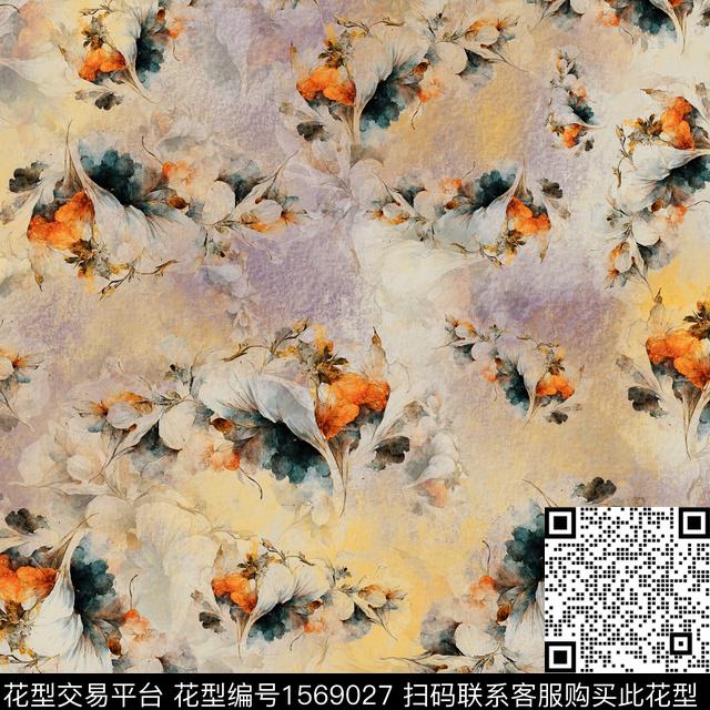 花卉底纹水彩花卉数码印花华亿平台下载（图片编号: 1569027） - 瓦栏（Walan）