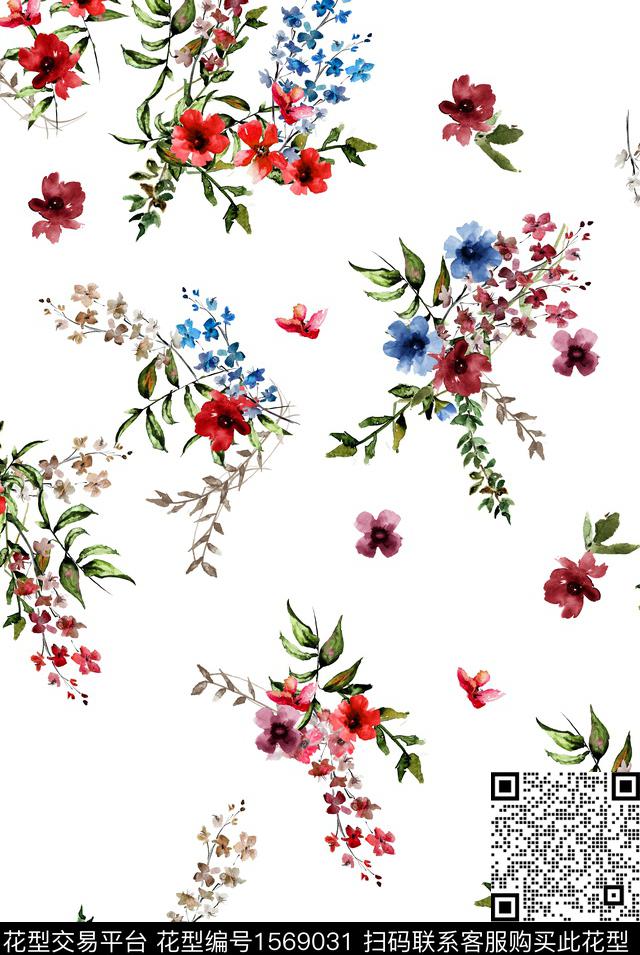 花卉白底花清爽花卉数码印花华亿平台下载（图片编号: 1569031） - 瓦栏（Walan）