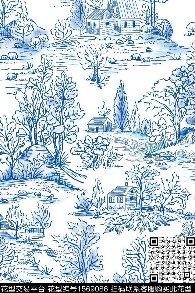 小清新年轻女性风景景观数码印花华亿平台下载（图片编号: 1569086） - 瓦栏（Walan）