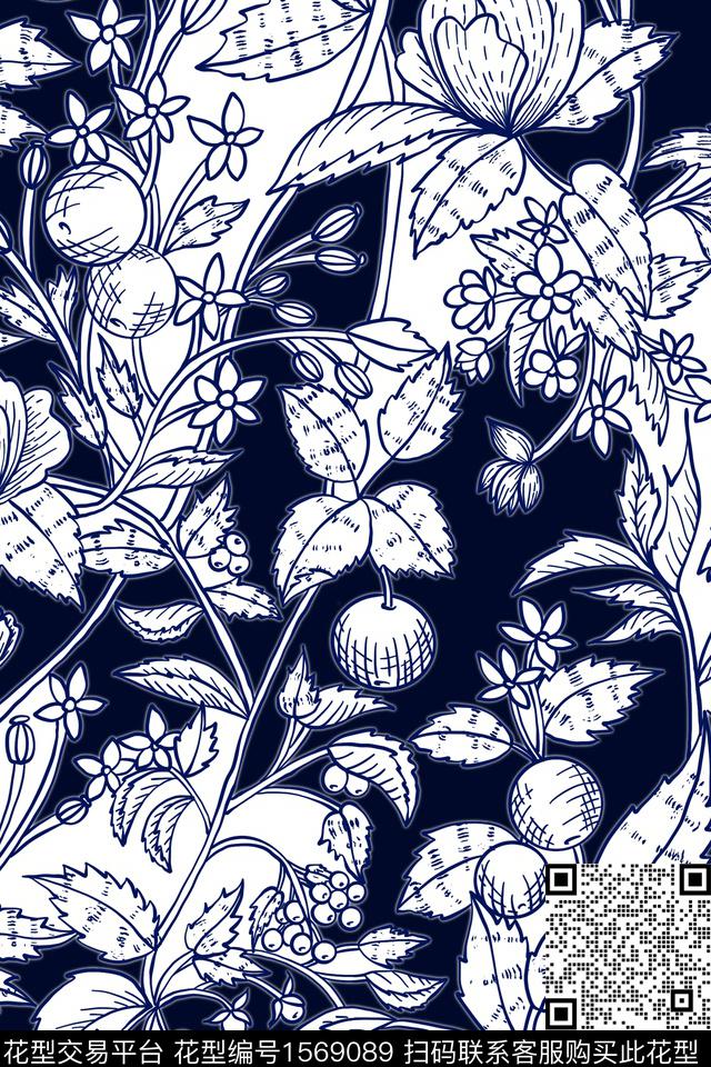 花卉素描水果数码印花华亿平台下载（图片编号: 1569089） - 瓦栏（Walan）
