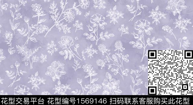 水彩底纹花卉数码印花华亿平台下载（图片编号: 1569146） - 瓦栏（Walan）