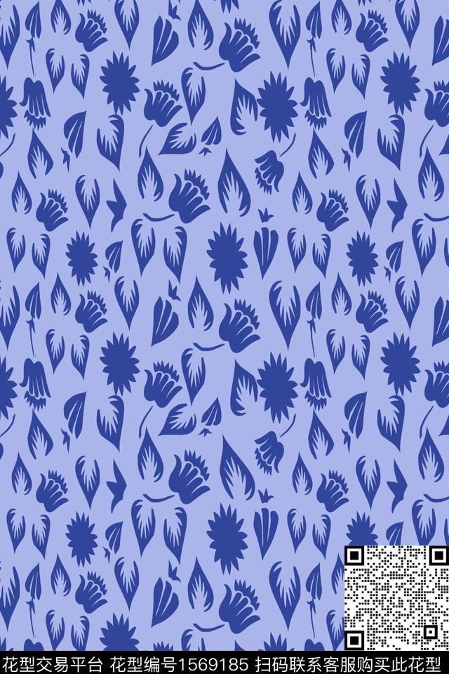 花卉叶子单色传统印花华亿平台下载（图片编号: 1569185） - 瓦栏（Walan）