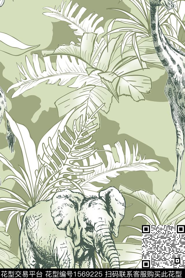 动物长颈鹿大象数码印花华亿平台下载（图片编号: 1569225） - 瓦栏（Walan）