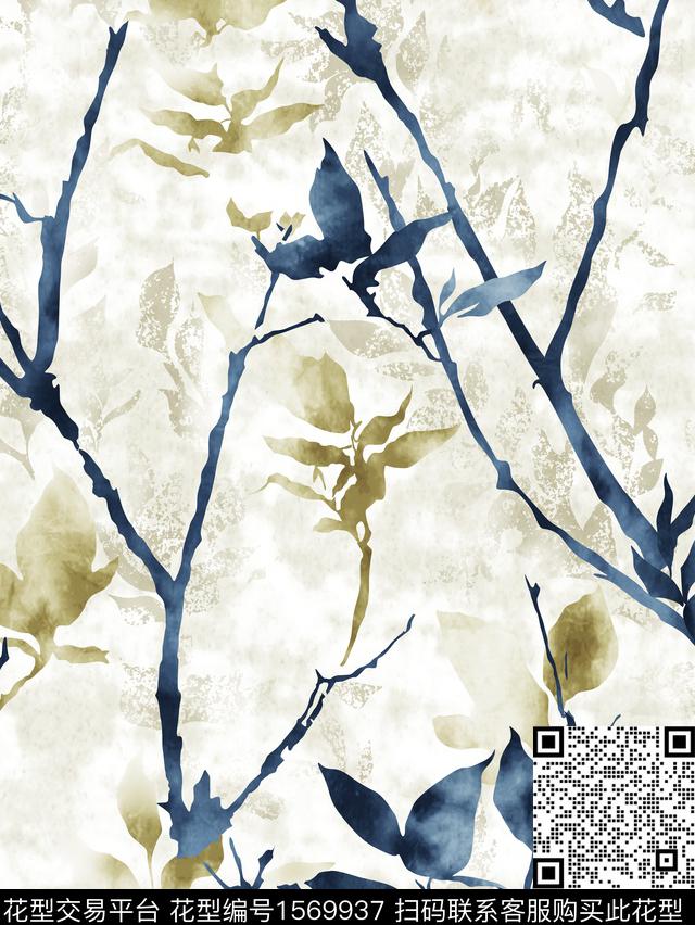 树枝隐花中国风数码印花华亿平台下载（图片编号: 1569937） - 瓦栏（Walan）
