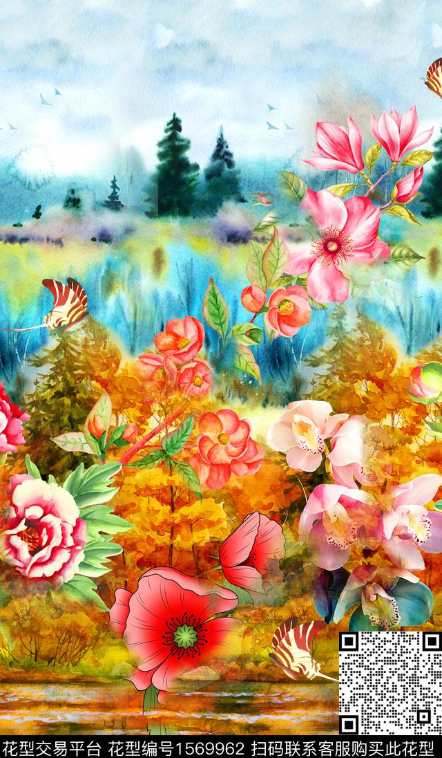 花卉定位花油画华亿平台数码印花华亿平台下载（图片编号: 1569962） - 瓦栏（Walan）