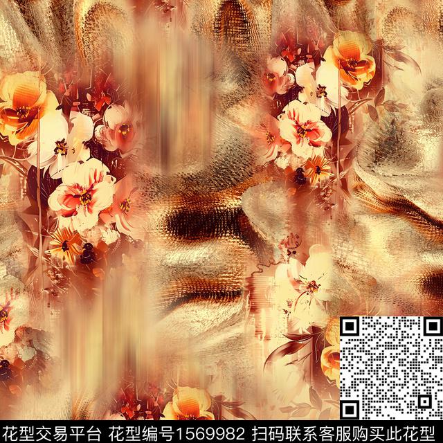 雪纺水彩花卉水彩数码印花华亿平台下载（图片编号: 1569982） - 瓦栏（Walan）