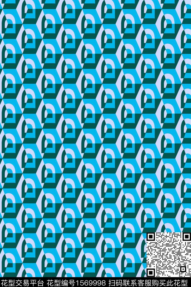 几何蓝色立体传统印花华亿平台下载（图片编号: 1569998） - 瓦栏（Walan）