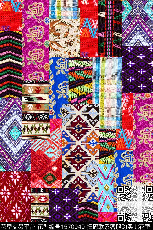 民族风混合拼接传统纹样数码印花华亿平台下载（图片编号: 1570040） - 瓦栏（Walan）