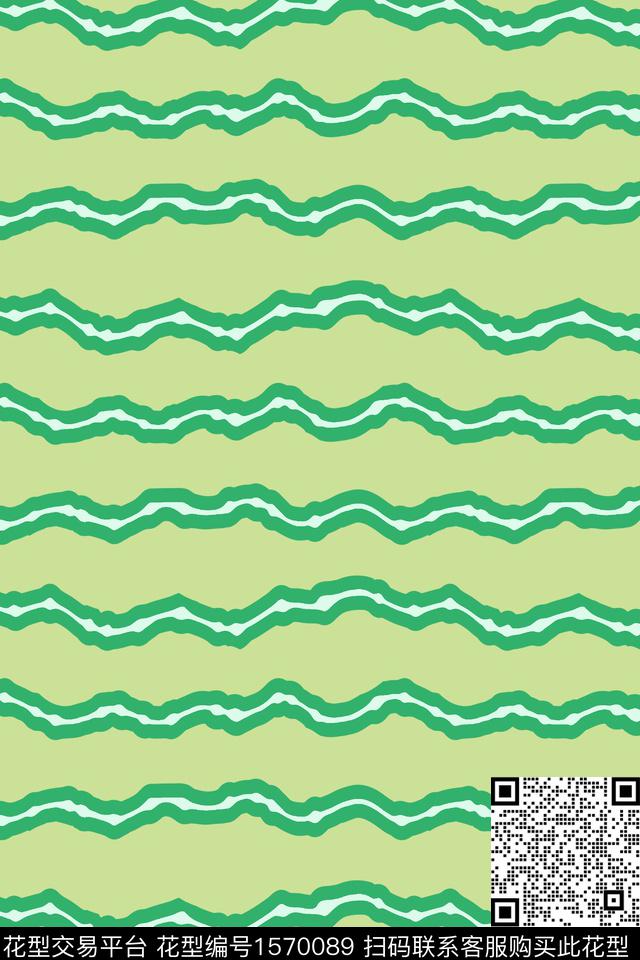 线条绿色波浪纹传统印花华亿平台下载（图片编号: 1570089） - 瓦栏（Walan）