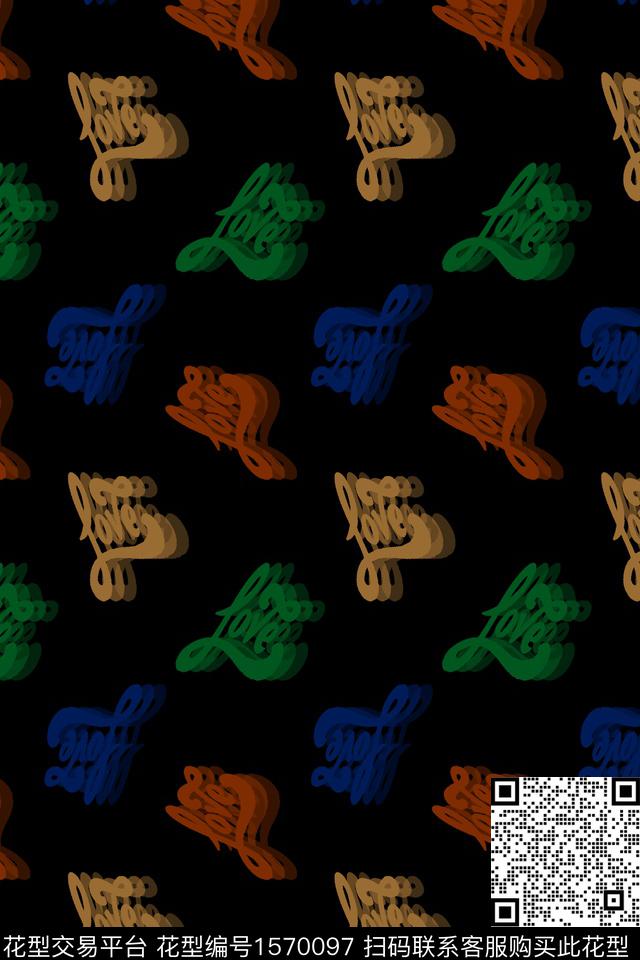 黑底趣味字母数码印花华亿平台下载（图片编号: 1570097） - 瓦栏（Walan）