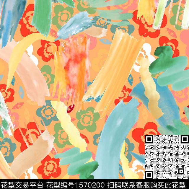 涂鸦笔触水彩数码印花华亿平台下载（图片编号: 1570200） - 瓦栏（Walan）