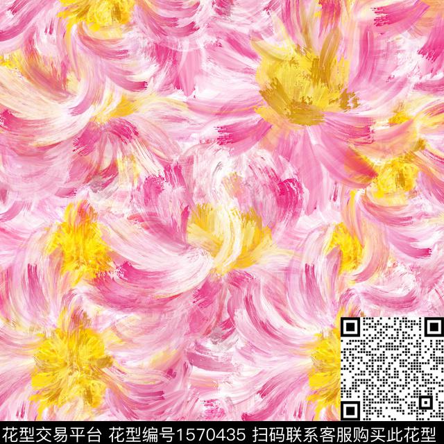 花卉水彩花卉笔触数码印花华亿平台下载（图片编号: 1570435） - 瓦栏（Walan）