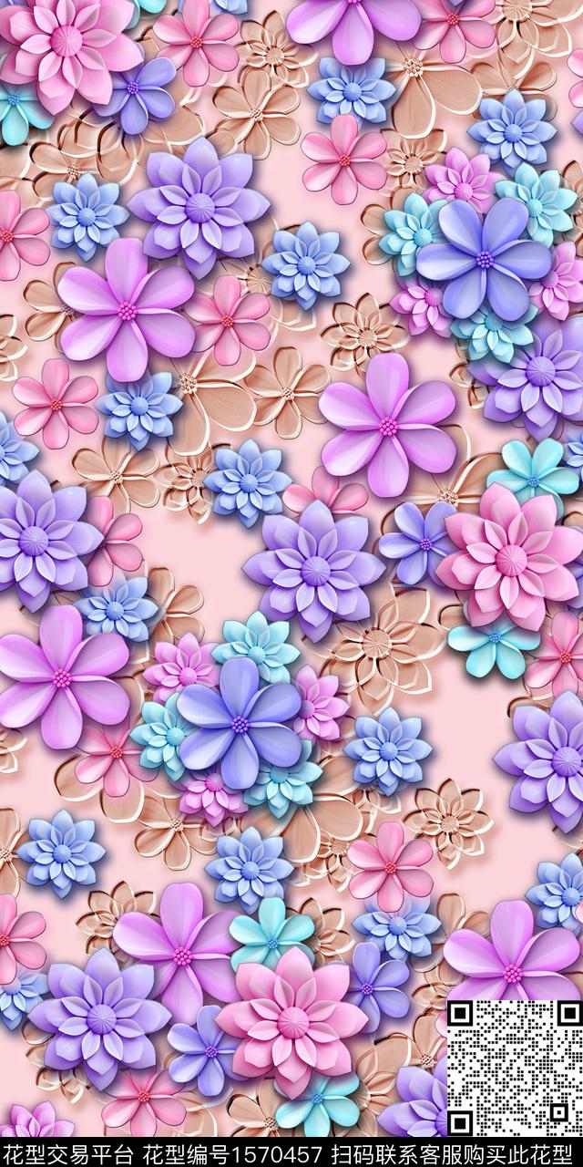 花卉立体花卉数码印花华亿平台下载（图片编号: 1570457） - 瓦栏（Walan）