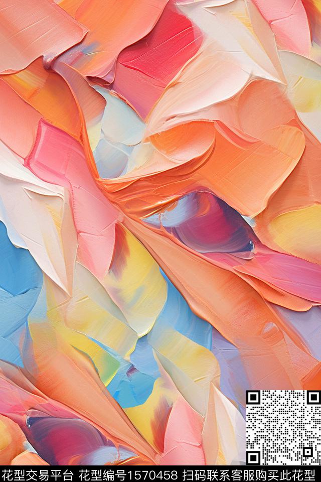 真丝抽象油画肌理数码印花华亿平台下载（图片编号: 1570458） - 瓦栏（Walan）